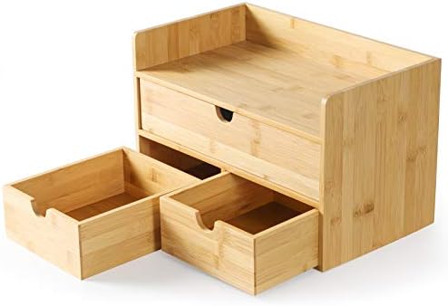 Bamboo Desk Organizer with Drawers, Desktop Storage for Office Supplies - Image 4