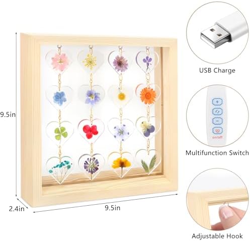 SMUK Resin Dried Flower LED Aesthetic Desk Lamp, Unique 3 Way Dimmable Natural Pressed Flower Table Lamp with Wooden Frame for Desk, Table, Nightstand, Bedroom, Living Room, Office - Image 4