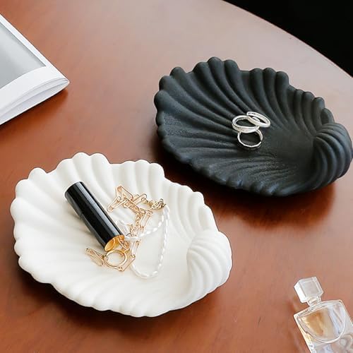 J.K.Leo Handcrafted Ceramic Shell Jewelry Tray – Elegant Scalloped Vanity Dish for Rings, Earrings & Trinkets, Modern Zen Home Decor (6.1" x 4.72" x 0.79") - Image 2