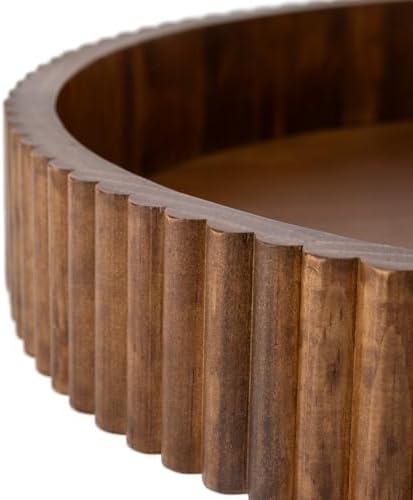 Ribbed Wood Decorative Tray, 16.5-Inch Round with Walnut Finish for Table Centerpieces - Image 3