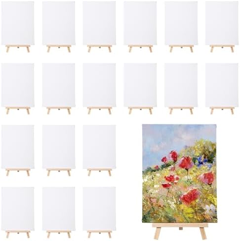 Motimind 36 Pcs 6 x 8 Mini Canvas and 8" Easel Set Bulk for Paint Party by MotiMind
