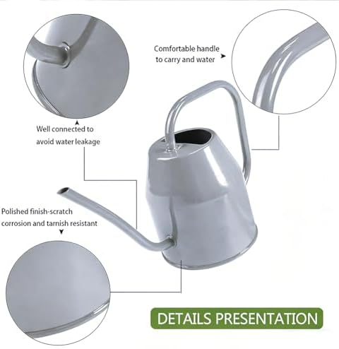 35 oz/1000 ml Metal Indoor Small Watering Can with Long Spout for House Plants Decorative, 12 oz/360 ml Glass Plant Mister Spray Bottle for Bonsai Garden Flowers (Grey) - Image 2