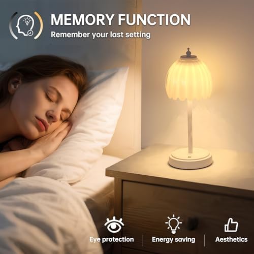Shenmoyl Tulip Table Lamp with 5200mAh Battery & Touch Control, Cordless Small Table Lamp with 3 Colors, Dimmable Rechargeable Table Lamps for Living Room, Bedroom, Bedside (White Tulip & White Base) - Image 5