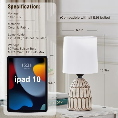 EJIAXIN Table Lamps Set of 2-13.5" Small Boho Lamp - Bedside Lamps - Farmhouse Rustic Ceramic Table Lamp for Bedroom, Living Room, Nightstand, Office, Side Desk Lamp, End Table Lamp - Image 2
