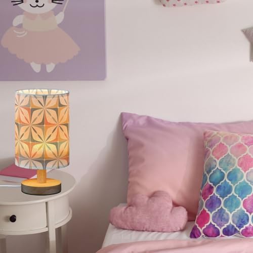 Geometric Mid Century Patterned Table Lamp for Bedroom USB Port Lamps Small Accent Table Lamp Nightstand Lamp Sturdy Linen Shade Wooden Base Decorative Lamps for Bedside Reading|Kids|Dorm|Home - Image 5