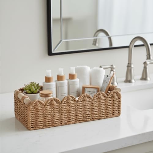 CubesLand Scalloped Toilet Paper Storage Basket W/Handle for Home Decor - Image 6