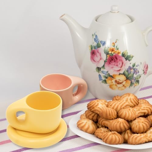 10oz Nordic Ceramic Coffee & Tea Mug, Saucer, Cute Cup, Lovers Gift, Orange - Image 4