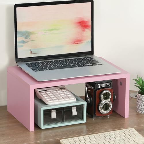 TEAMIX Pink Monitor Stand - 6.7 inch Tall, Wood Riser, Desktop Organizer - Image 2