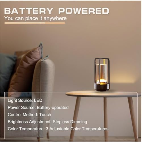 Small Table Lamp, Rechargeable Cordless Battery Operated LED Lamp, 3-Color Temperatures Dimmable Nightstand Lamp for Living Room, Bedroom, Outdoor Battery Powered Portable Touch Lamp (Grey) - Image 5