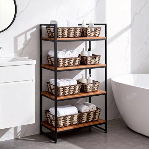 Paper Rope Storage Baskets for Shelves Organizing, Small Hand Woven Wicker Organizer Basket with Handle for Bathroom Toilet Paper Storage, Beige and Brown, 3-Pack - Image 6