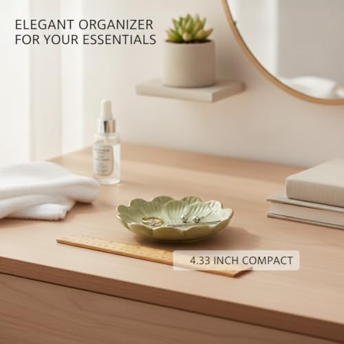 Petal Shaped Ceramic Jewelry Tray, Small Decorative Dish for Rings Earrings, Vanity Organizer for Nightstand Desk Bathroom (1 Piece) - Image 3