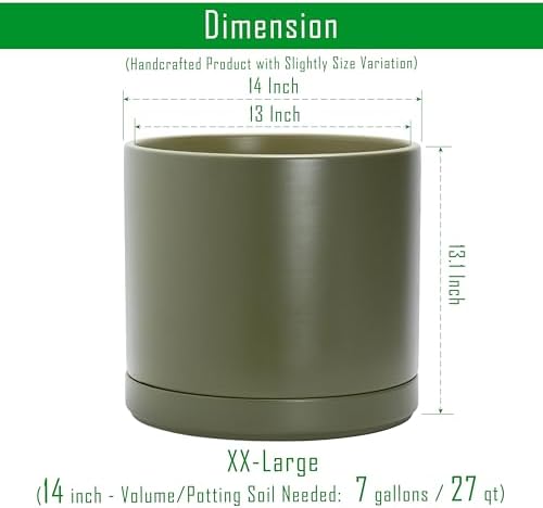 D'vine Dev 14 Inch Ceramic Planter Pot, Olive, 94-O-G-J - Image 3