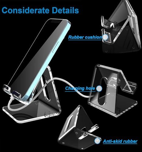 Crpich Acrylic Cell Phone Stand, Portable Phone Holder, Clear Phone Stand for Desk, Compatible with Phone16 15 14 13 12 Pro Max 11 Xr Plus SE, Switch, Android Smartphone, Pad, Desk Accessories, 2 Pack - Image 3