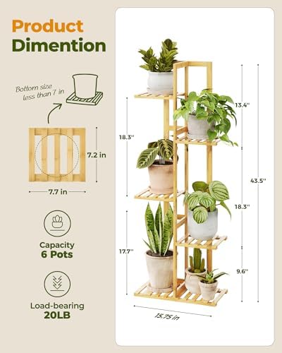 Bamworld Bamboo Plant Stand Indoor 5 Tiered Plant Shelf, Natural 43 Inch - Image 5