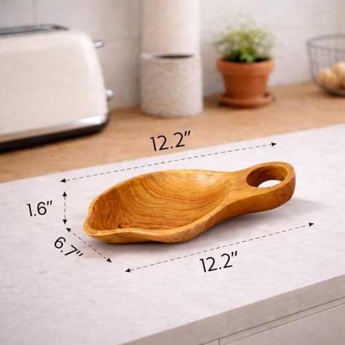 Solid Teak Wood Decorative Candle Tray – 12.2" Handmade Wood Tray with Handle, Rustic Farmhouse Coffee Table Decor for Home Styling - Image 3