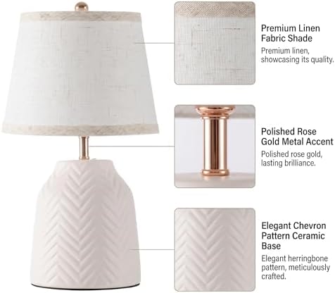 SOTTAE 14'' White Ceramic Table Lamp with Linen Fabric Shade, Leaf Patterned Ceramic Desk Lamp, Mid Century Modern Bedside Nightstand Lamp for Bedroom Living Room Reading Room - Image 5
