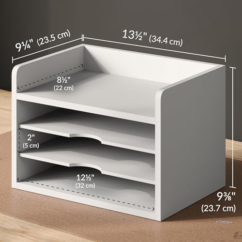 Ballucci File Organizer, 4-Tier Office Desk Organizer, Open Top Wood Paper Organizer for Classroom, Desktop Mail Sorter Paper Tray, White - Image 4