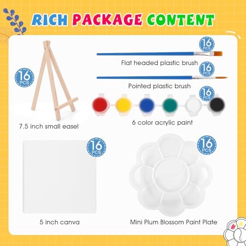 ESRICH 16 Set Mini Acrylic Paint Kit, 5in Mini Canvas with 7.5in Easel - Image 2