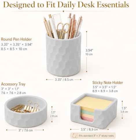 Aesthetic Geometric Silicone Desk Organizer Set of 3,Modern Office Desk Accessories with Round Pen Holder,Paperclip Tray,Sticky Note Holder,Stylish Functional Desk Decor for Home Office(Grey) - Image 7