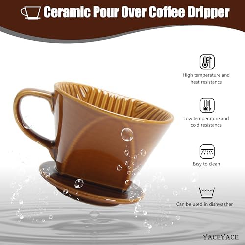 Pour Over Coffee Dripper, Single Brown Ceramic Pour Over - Image 5
