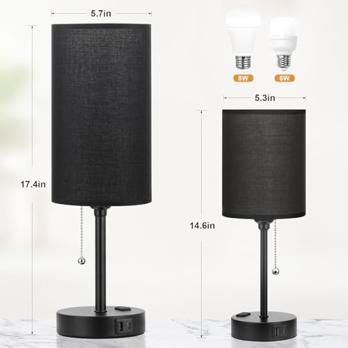 17in Bedside Table Lamp for Bedroom, Desk Lamp with USB Ports for Dorm - Image 2