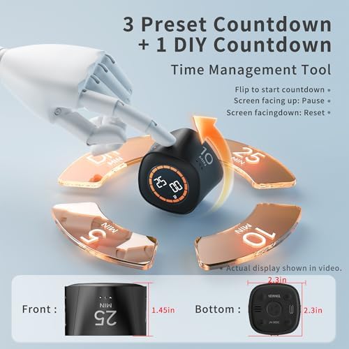 VEWINGL Cube Productivity Timer, 25/5/10/45 Min Presets, Desk Flip Timer for Pomodoro Study Sessions, Vibration & Custom Modes for ADHD, Work, Study & Kitchen (Black) - Image 2