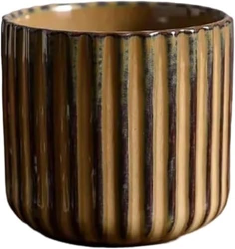 Vintage Ceramic Mug, Japanese Tea Cup 6oz Striped Cup No Handle Drinking Cup for Espresso, Cortado, Matcha, Green Tea, Microwave and Dishwasher Safe, Kiln Transformation Cup (Brown) by Unknown