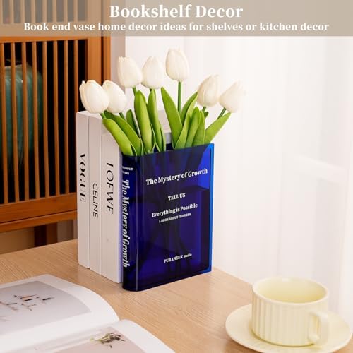Puransen Clear Book-Shaped Vase for Centerpiece Home Indoor Desk Decor，Blue - Image 2