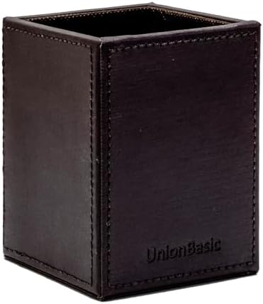 UnionBasic Square Pen Holder, Leather Pencil Cup, Desktop Caddy Stationery Organizer (Coffee) - Image 6