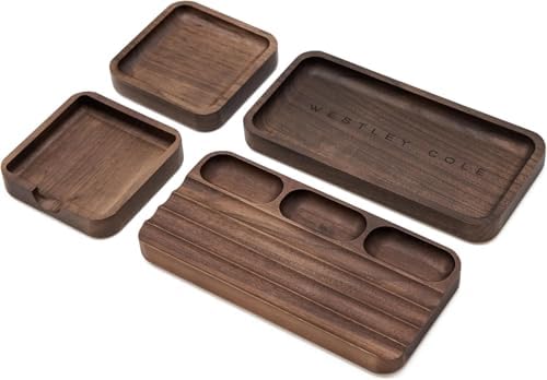 MUUJEE Engraved Wooden Desk Organization 4 Piece Set - for Desk Accessories Work Professional Office Teacher Dad Wood Tray Rustic Minimalist Organizer Pens Pencils Sticky Notes by MUUJEE