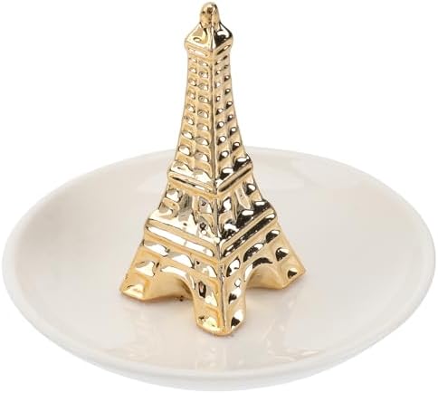 DOITOOL Eiffel Tower Jewelry Tray Ceramic Necklace Storage Tray Ring Holder for Earrings Keys Vanity Table Desktop Ornament 4.48 X 4.48 X 3.54 in by DOITOOL
