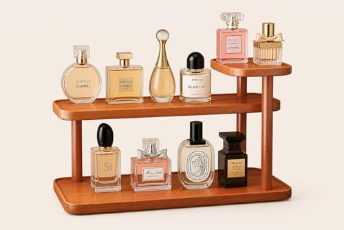 HealthEmpire 3-Tier Cosmetic Organizer Shelf for Countertop – Wooden Makeup & Skincare Storage Rack, Bathroom Vanity Display Stand for Perfume, Toiletries & Office Desk Organization (Brown) - Image 4