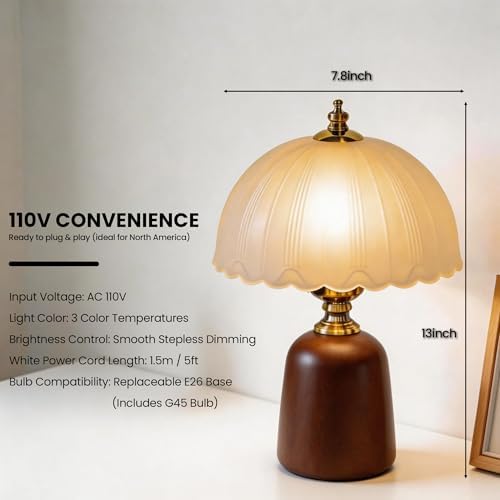Small 13 Inch Dimmable Rubberwood Table Lamp - Image 6