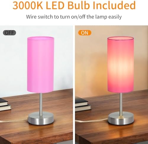 RISLG 2 Pack Small Table Lamps for Bedroom, Bedside Lamps for Nightstand with Wire Switch, Minimalist Modern Desk Lamps with Linen Fabric Shade for Kids Room Living Room Office Dorm, Bulb Included - Image 3