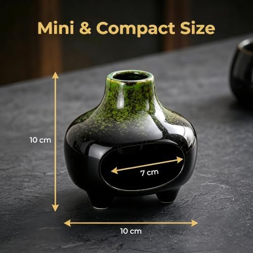 Ceramic Palo Santo Holder Incense Burner,Handcrafted Chiminea Incense Cone Holder Burner Wood Sticks,Ash Catcher,Aromatic Home Decor for Spiritual Rituals,Yoga,Meditation (Green, 4*4*4INCH) - Image 2