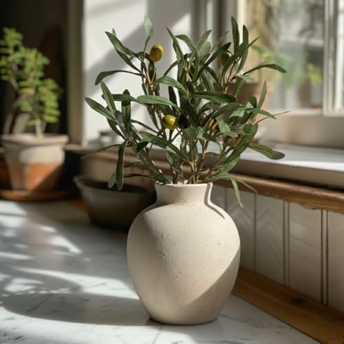 SIDUCAL Ceramic Decorative Flower Vase | 6 Inch Pottery Rustic Farmhouse Boho Vase for Home Decor, Table, Living Room, Bathroom, Shelf, Mantel Decoration, Wedding, White - Image 6