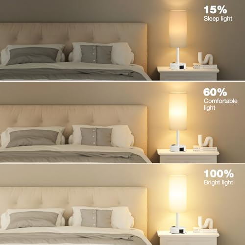 Fenmzee White Bedside Lamp for Bedroom, Dimmable Touch, USB A+C, AC Outlet - Image 5
