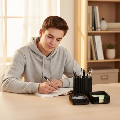 Aesthetic Desk Organizer Set,3-Piece Sturdy Plastic Office Accessories - Image 2