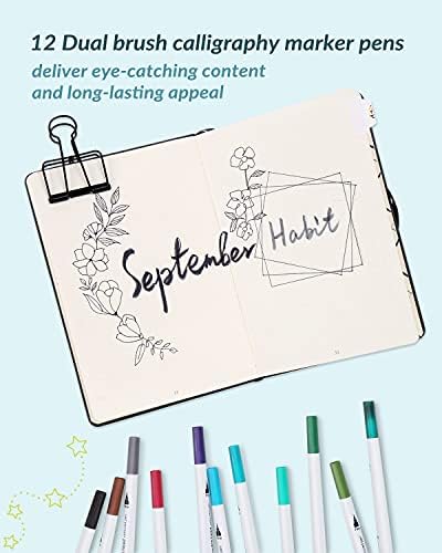 Dotted Journal Set with A5 140GSM No-Bleed Notebook, 15 Stencils, 12 Markers, 10 Roll Washi Tapes, Scissor, Organizer Bag and More, Journaling Kit for Diary Schedule -Black - Image 6