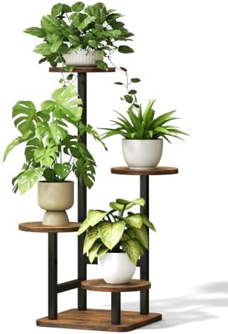 Homsorout Plant Stand Indoor - 4 Tiered Indoor Plant Stand, Metal Plant Shelf Plant Holder, Ideal for Living Room, Garden, Patio, Balcony (Black Brown) by Homsorout