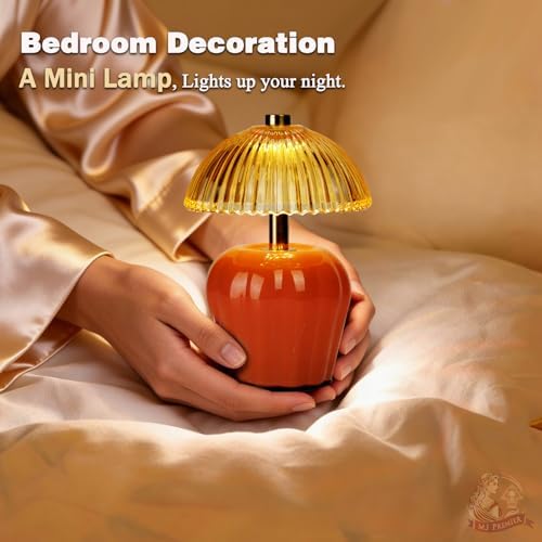 MJ PREMIER Rechargeable Table Lamp, Small Cordless Lamp with Timer, Orange - Image 3
