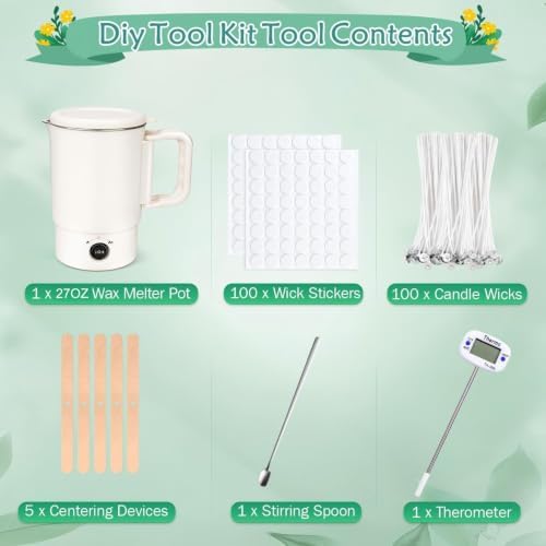 AOTOIE Wax Melter Kit for Candle Making, Large Candle Melting Pot, DIY Candle Making Supplies for Woman, Included Candle Wicks, Wick Stickers, Centering Device, Stirring Spoon, Mothers Day Gifts - Image 2