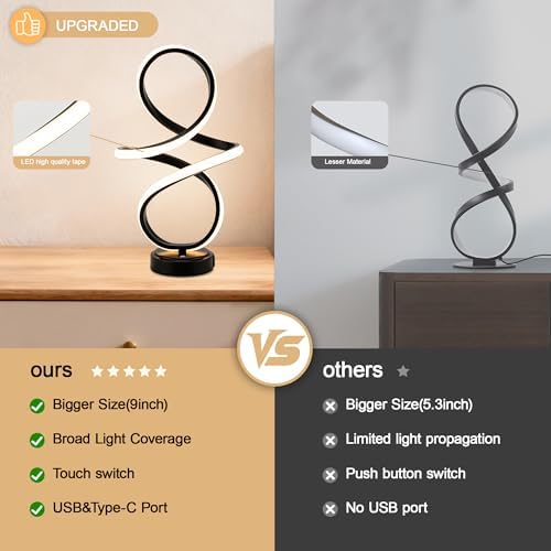 Modern Small Table Lamp with LED Spiral Design, 12W Black Nightstand Lamp - Image 4