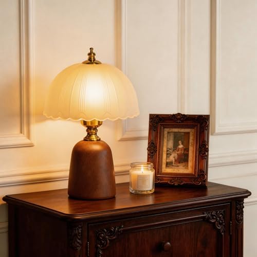 Small 13 Inch Dimmable Rubberwood Table Lamp by Unknown