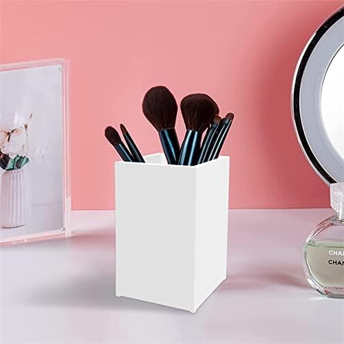 White Acrylic Pencil Pen Holder Cup 2 Pack,Desk Accessories Holder,Makeup Brush Storage Organizer,Modern Design Desktop Stationery Organizer for Office School Home Supplies,2.6x 2.6x 4 inches - Image 6