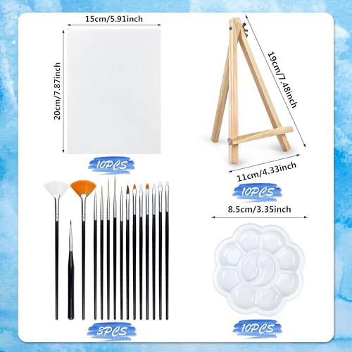 PPXMEEUDC 10PACK 75pcs Canvas with Easel Set Board with Wooden Easel Tray Brush 6 x 8in Canvas Aainting Board Set Great for Beginners in Ail Painting and Watercolor Painting Party Gift - Image 2