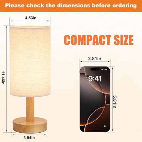 Rechargeable Cordless Touch Table Lamp with Stepless Dimming,Natural Wood Base&Linen Shade,Small Battery Wireless Ambient Night Light for Bedroom,Bedside,Nightstand,Nursery,Kitchen,Camping,Outdoor - Image 4