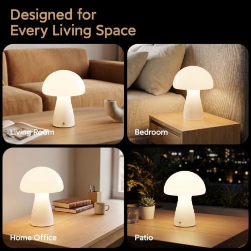 Mushroom Table Lamp, Cordless Table Lamp, Rechargeable & Dimmable, White - Image 6