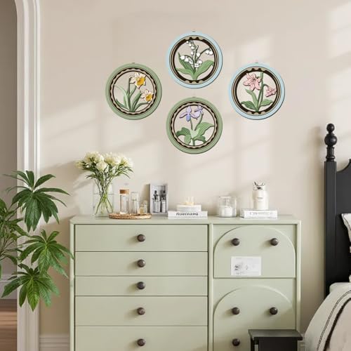 HPNIUB Watercolor Flower Wall Decor, Farmhouse Botanical Leaf Hanging Wooden Wall Art, 4 Pieces 10''x10'' Minimalist Boho Floral Market Wood Sign for Girls Bedroom Living Room Office Decoration - Image 7