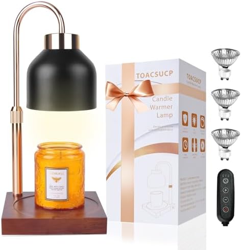 TOACSUCP Candle Warmer Lamp with 3 Bulbs, Adjustable Height Dimmable Candle Warmer with Timer, Compatible with Large Jar Candles, Candle Lamp with Charming Gift Box Ribbon for Her/Him(Black) by TOACSUCP